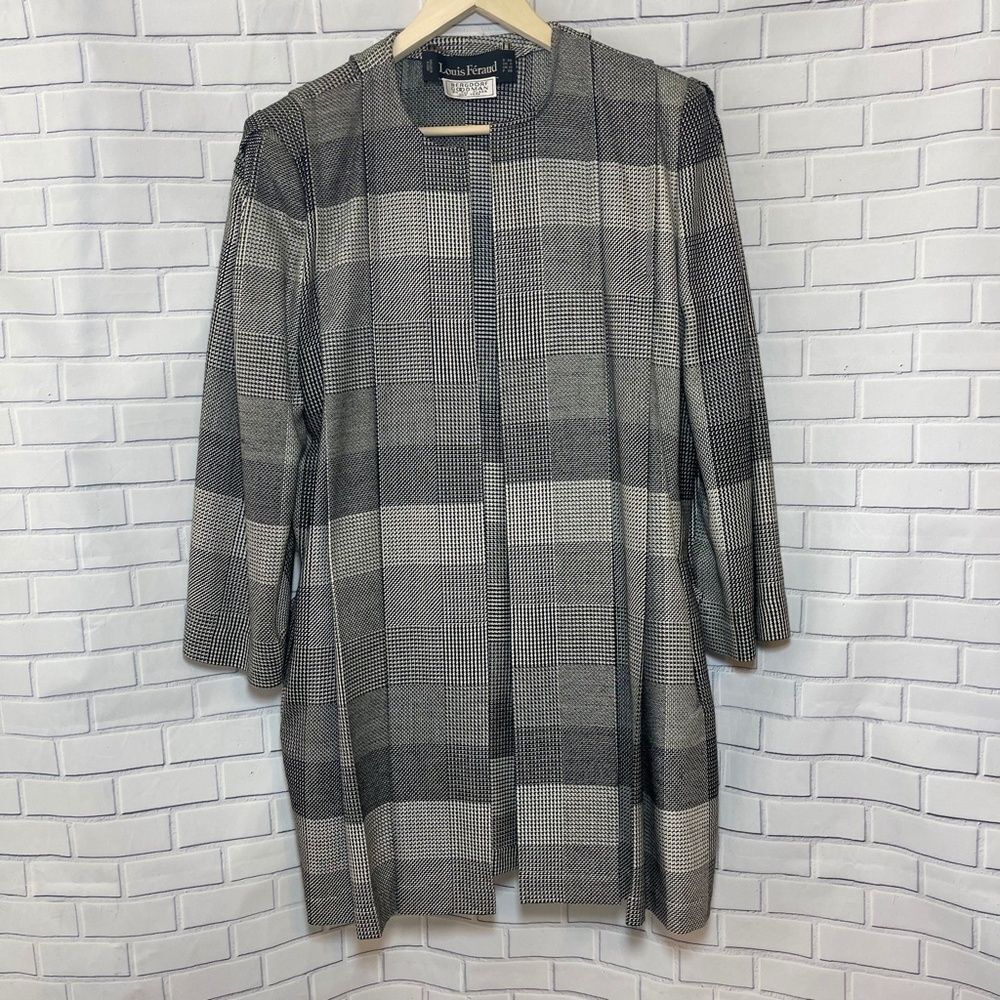 Louis Feraud Black And White Plaid Pleated Jacket